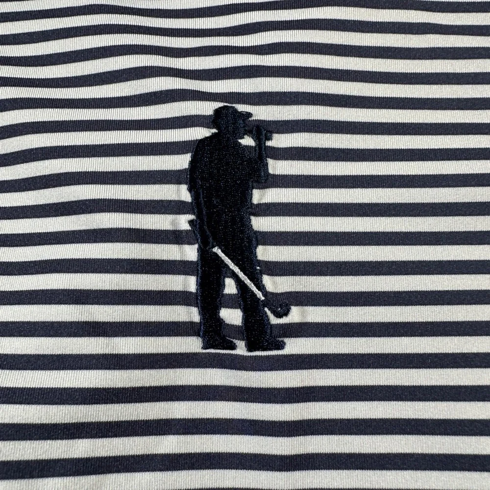 U Suck At Golf Apparel Co Mens Large Striped Performance Polo Shirt Navy White - Picture 2 of 7